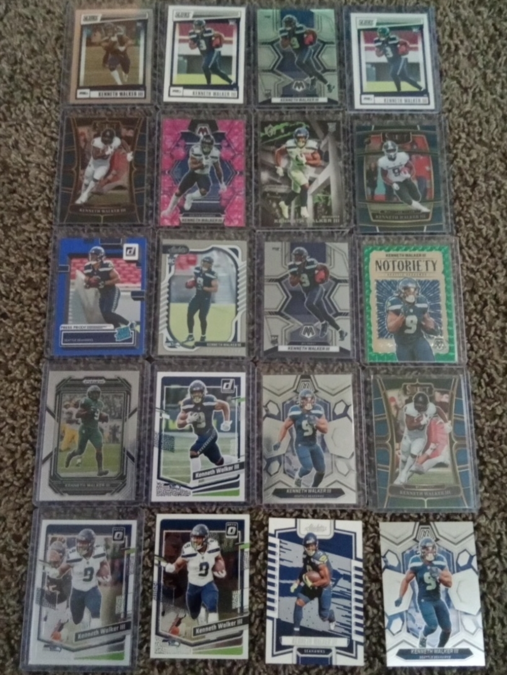 Panini Kenneth Walker III Football Cards – Blue, Green, Black, Pink